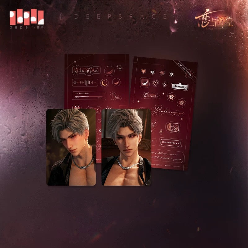 Love and Deepspace: Nightly Rendezvous series Holographic Photocard + Sticker Sheet Bundle