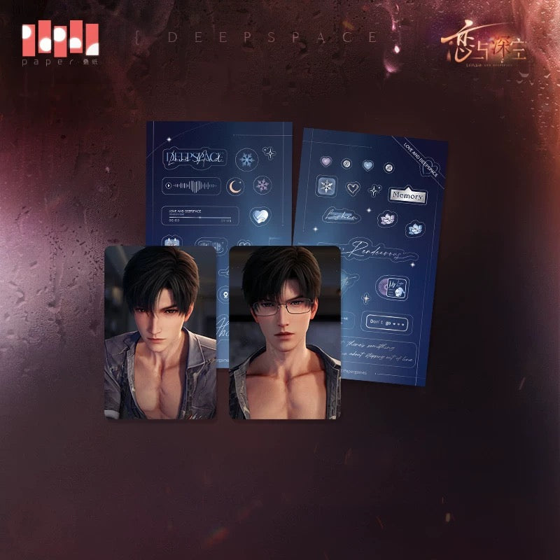 Love and Deepspace: Nightly Rendezvous series Holographic Photocard + Sticker Sheet Bundle