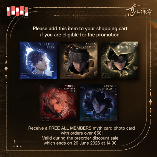 Choose one FREE ''FREE ALL MEMBERS myth card photo card/Chibi Sticker'' set only for orders over €50