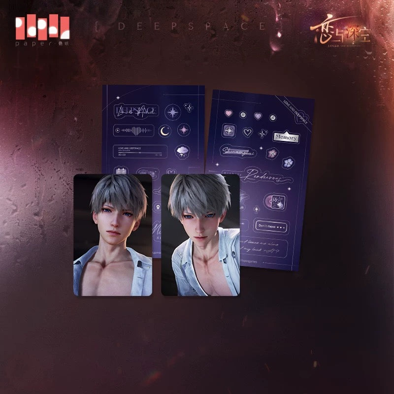 Love and Deepspace: Nightly Rendezvous series Holographic Photocard + Sticker Sheet Bundle