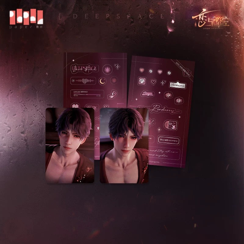 Love and Deepspace: Nightly Rendezvous series Holographic Photocard + Sticker Sheet Bundle